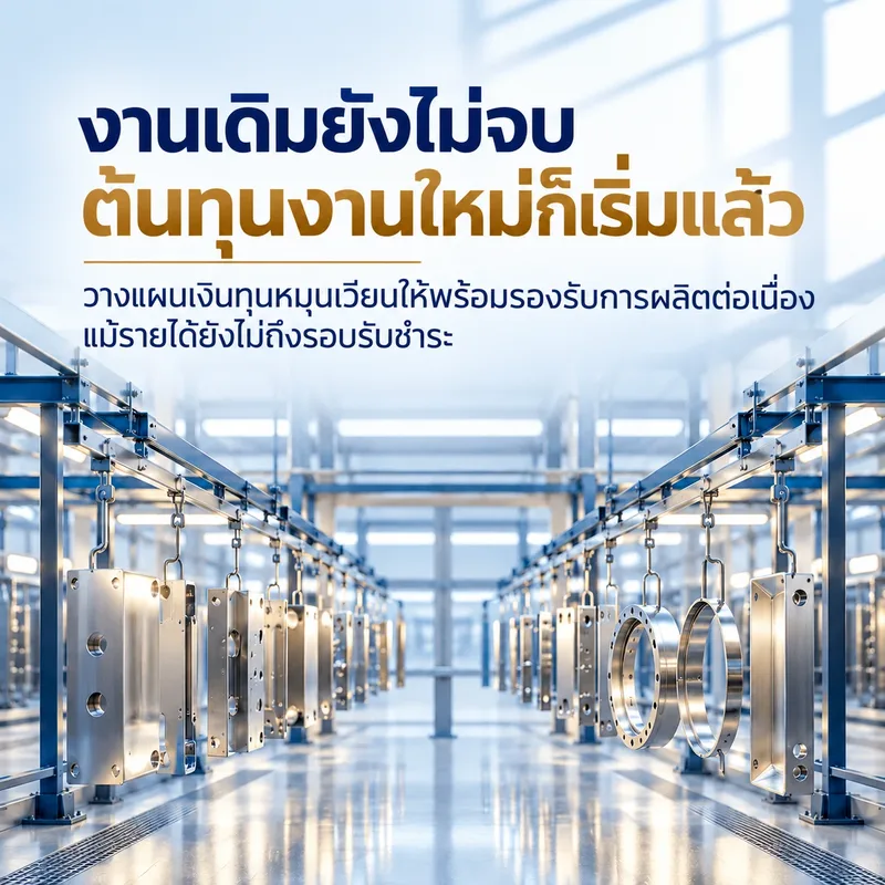 งานเดิมยังไม่จบ ต้นทุนงานใหม่ก็เริ่มแล้ว — งานเดิมยังอยู่ขั้นชุบ เคลือบ หรือรอส่งงานรับช่วง แต่ออร์เดอร์ใหม่ต้องเริ่มลงทุนแล้ว สองงานซ้อนกันคือต้นทุนสองก้อนในเวลาเดียว