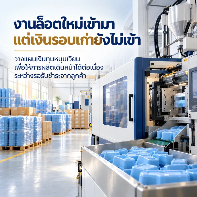 งานล็อตใหม่เข้ามา แต่เงินรอบเก่ายังไม่เข้า — ส่งของและวางบิลแล้ว แต่ลูกค้ายังอยู่ในเครดิตเทอม ช่วงนี้แหละที่เงินทุนหมุนเวียนช่วยให้การผลิตเดินต่อได้ไม่สะดุด