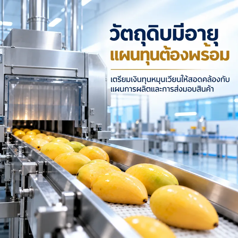 วัตถุดิบมีอายุ แผนทุนต้องพร้อม — วัตถุดิบต้องเข้าไลน์ผลิตให้ทันอายุ ค่าแปรรูป ค่าบรรจุ และค่าพลังงานเริ่มเดินทันที ทั้งที่ยังไม่ได้รับเงินจากลูกค้า